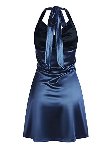 ZAFUL Women Halterneck Satin Mini Dress Sexy Cowl Neck Silky Party Cocktail Club Dress
