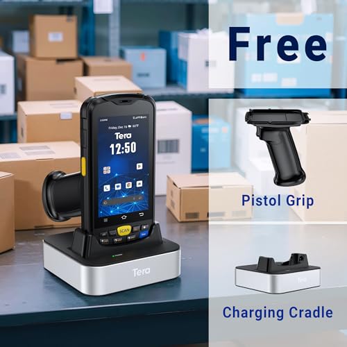 Tera Android Barcode Scanner Mobile Computer with Charging Cradle Pistol Grip, 1D 2D QR Zebra Scanner, Android 10 Handheld...