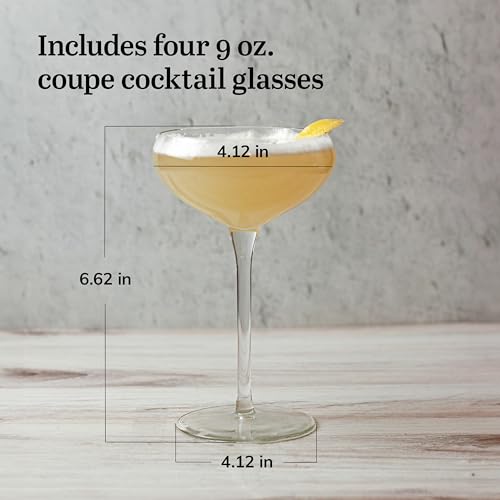Libbey Signature Kentfield Coupe Cocktail Glasses, 9-Ounce, Set of 4, Made in USA, Dishwasher Safe, Elegant Stemmed Glassw...