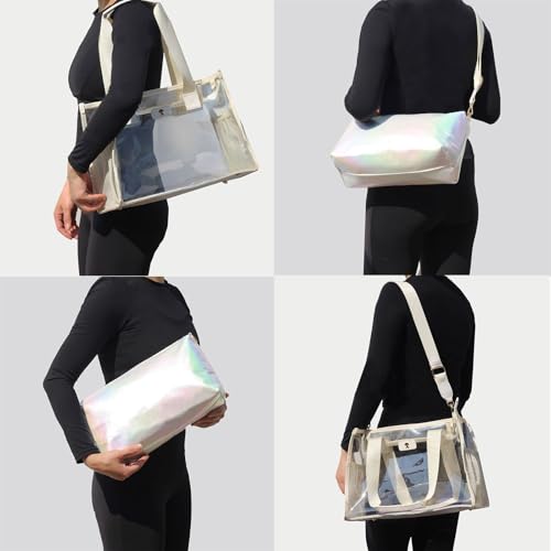 Iridescent Soap Bubble Tote Clear Bag for Stadium Events with Shoulder Bag for Concert Beach