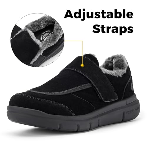 FitVille Wide Width Mens Slippers Non Slip Plush House Shoes with Adjustable Strap Indoor & Outdoor Winter Slippers with A...