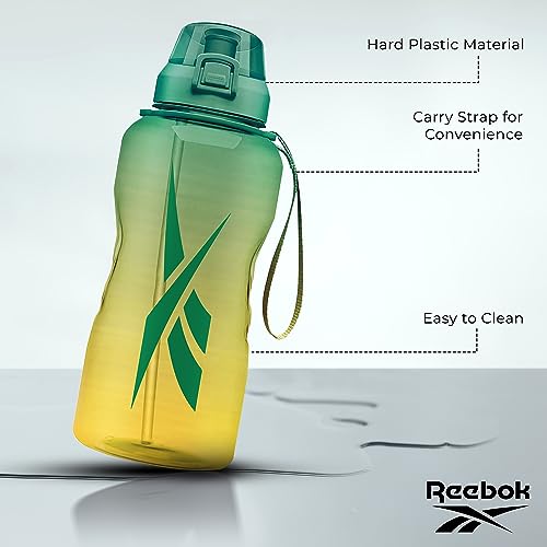 Reebok Premium Plastic Sports Water Bottle, BPA Free | Ideal for Camping, Sports, Gym and Outdoor Activities (64 oz, Gree...