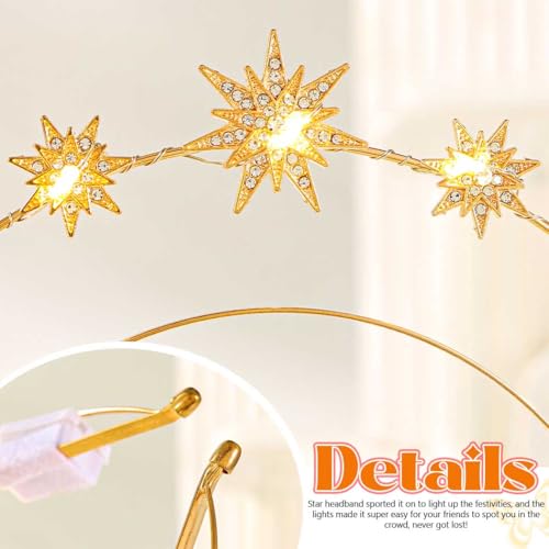 DRESBE Light Up Greek Goddess Headband New Year LED Star Crown Headbands Glow NYE Party Hair Accessories for Women (Gold)