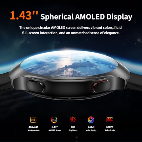 GPS Smart Watch for Men With AI (Answer/Make Call), 1.43" Micro-Spherical AMOLED Smartwatch for Android and iPhone, 150+ S...