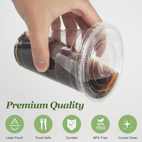 Charmount 100 Sets- 20 oz Clear Plastic Cups with Lids and Straws, Disposable To Go Cups for Cold Drinks, Coffee Bar Acces...