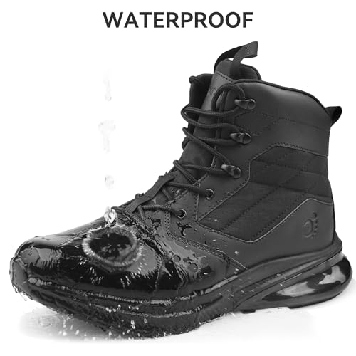 CENNID Men's Waterproof Tactical Work Boots Side Zipper Military Orthopedic Leather Boots Lightweight Motorcycle Combat Hi...