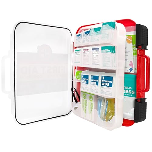 Be Smart Get Prepared First Aid Kit Hard Red Case 326 Pieces Exceeds OSHA and ANSI Guidelines 100 People - Office, Home, C...