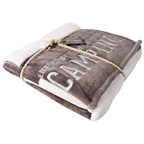Pavilion - Life is Better When You're Camping - Gray & White Striped Super Soft 50 x 60 Inch Striped Throw Blanket with Em...