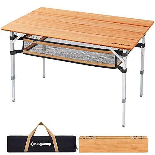 KingCamp Bamboo Folding Table with Storage Mesh Layer & Padded Oversized Camping Chair