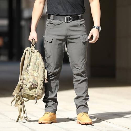FLYFIREFLY Men's Tactical Cargo Pants Water Resistant Ripstop Outdoor Quick Dry Hiking Work Pants with Pockets(No Belt)