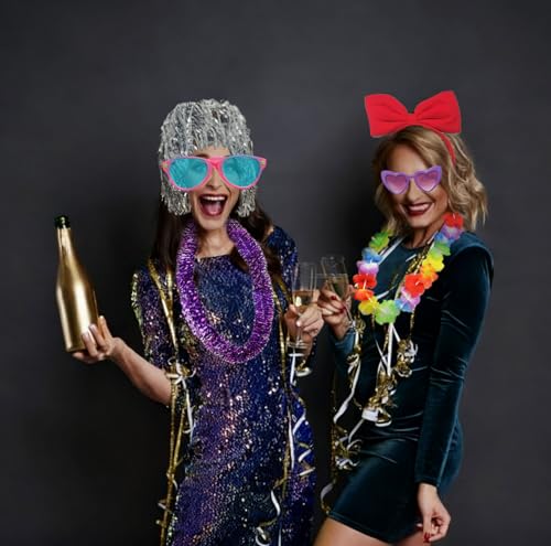80pcs Large Gorgeous Photo Booth Props Set Birthday Party Accessories Kit Includes Clown Wig Foil Tinsel Wig Rock Headband...