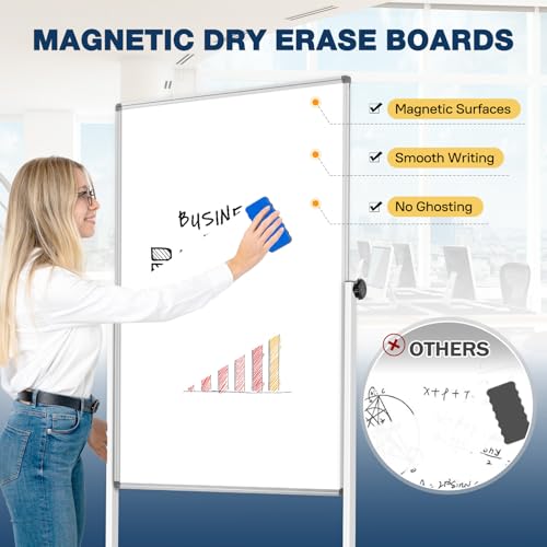 [15 Sq/ft] Large Double-Sided Rolling Whiteboard, 28"x40" Reversible Dry Erase Board with Stand, Magnetic White Board on W...