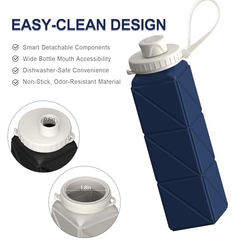 BEAUTAIL Collapsible Water Bottles 20.6oz 2 Pack, Silicone Foldable Portable Travel Water Bottle, BPA-free, Reusable Leakp...