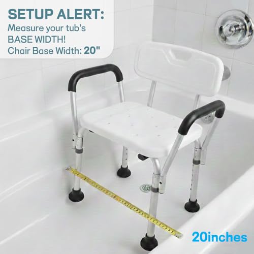 TABEKE Shower Chair for Inside Shower, Heavy Duty Shower Chair with Backrest & Padded Armrest, Height Adjustable Shower Be...