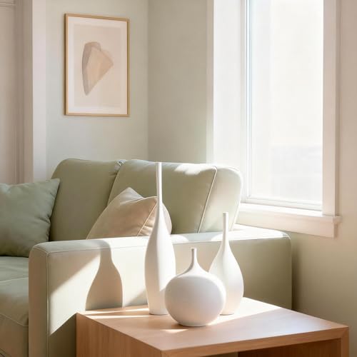 Relexome White Ceramic Vase Modern Boho Wabi-Sabi Flower Vase Set of 3 Decorative Aesthetic Vases for Centerpieces Pampas ...