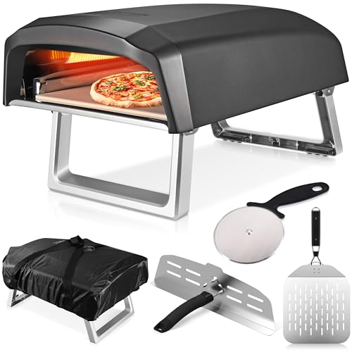 Commercial Chef Outdoor Gas Pizza Oven – Portable Propane Pizza Maker with Door, Peel, Stone, Cutter, and Cover - L-Shaped...