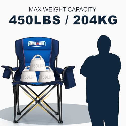 Overmont Oversized Folding Camping Chair - 450lbs Support with Padded Cushion Cooler Pockets - Heavy Duty Collapsible Chai...