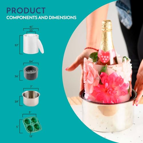 MANA SOUL Ice Bucket for Freezer - Wine Ice Bucket with 3D Rose Ice Molds, Champagne Ice Mold, Ice Mold Wine Bottle Chille...