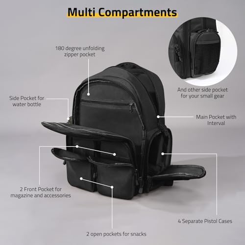 CVLIFE Tactical Range Backpack for Men, Handgun Backpack with Pistol Cases, Range Bag with Removable Divider Daypack for E...