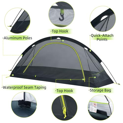 1 Person Backpacking Tent for Camping – Waterproof Windproof Camping Tents, Lightweight Single Pole Tent for Motorcycle, H...