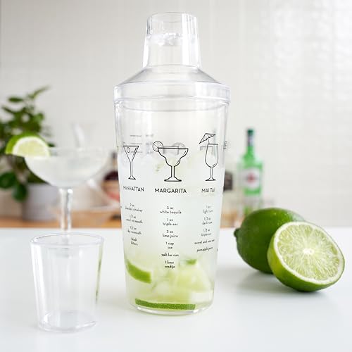 True Maraca Cocktail Shaker with Built In Strainer, Drink Mixer with 7 Classic Drink Recipes & Measurements, Perfect for G...