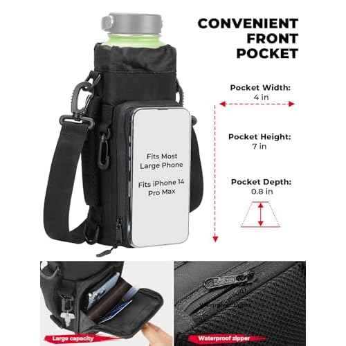 KEMIMOTO Water Bottle Holder Bag, Water Bottle Carrier with Adjustable Shoulder Strap, Water Bottle Pouch Holder for Hiking, Camping, Fishing, Compatible with YETI STANLEY SLM 32 oz, 40 oz, 64 oz