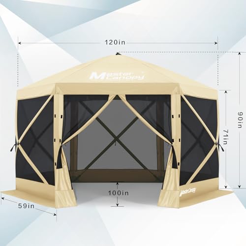 MASTERCANOPY 10x10FT Pop Up Gazebo Screen Tent - Instant Screen House with Netting, Quick Set, Outdoor Canopy Shelter with...