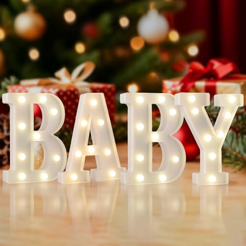 SKYPHAROS Baby Sign for Backdrop, LED Marquee Light Up Letters for Baby Shower Sign, Small Decorative LED Alphabet Lamp, B...