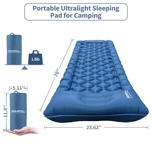 YEEKORO Single Sleeping Pad for Camping, Ultralight Inflatable Sleeping Mat with Pillow and Built-in Foot Pump, Portable C...
