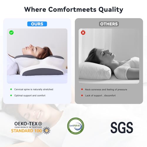 Vipfree Cervical Cooling Ergonomic Pillow, Adjustable Ergonomic Memory Foam, Cervical Support & Relieves Neck and Shoulder...