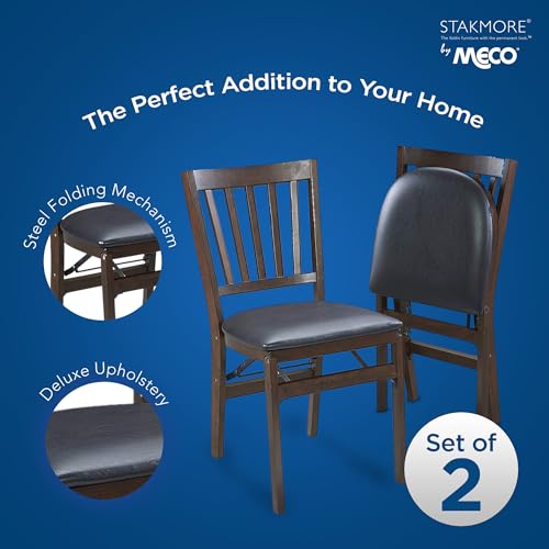 MECO Stakmore Premium Solid Wood Dining Table Compact Folding Chair Set with Fabric Padded Upholstered Seat, Espresso/Blac...