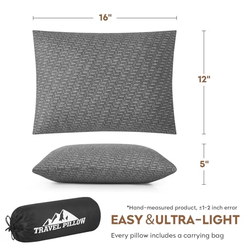 PEUJEW Small Shredded Memory Foam Pillow, Camping Pillow Travel Pillow - Compressible Medium Firm, Breathable Cover, Ideal...