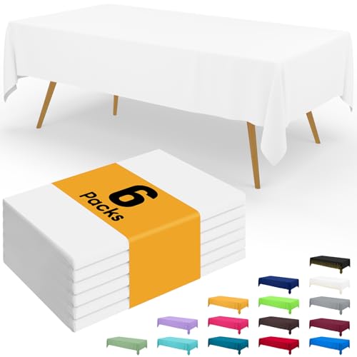 Smiry Disposable Table Cloth - 6 Pack, 54 x 108 Inch Waterproof Rectangle Tablecloths for Parties, Decorative Plastic Tabl...
