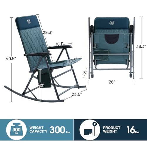 Timber Ridge 3-Level Adjustable Rocking Camping Chair, Padded High Back Outdoor Rocking Chair with Side Pocket, Portable F...