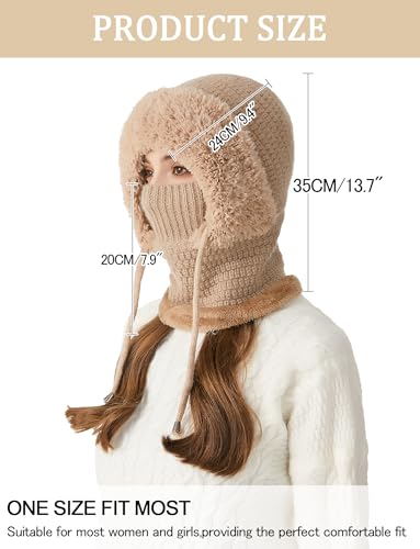 SEAUR Women One-Piece Slouchy Winter Beanie Hats Fleece Lined Scarf Mask Warm Cap Balaclavas Knitted Hat with Drawstring