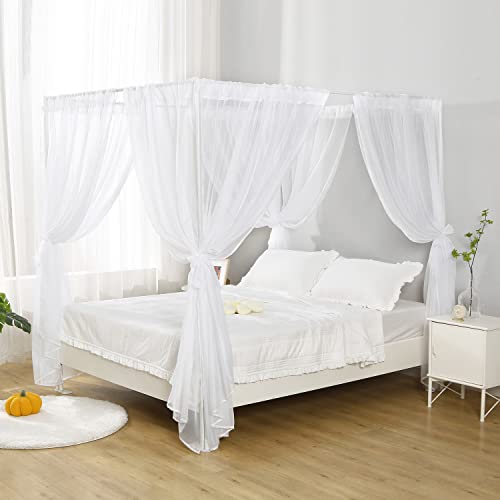 WANFASO White Canopy Bed Curtain for Queen Bed, Soft Sheer Bed Canopy Scarf for Girls Adults (Queen, White)