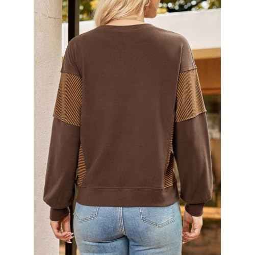 Dokotoo Casual Crewneck Sweatshirt for Women Long Sleeve Soft Knit Tops Striped Contrast Tunic Shirts Fall Winter Clothes
