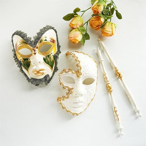 YU FENG Venetian Masquerade Mask Set, Adult Carnival Costume Mask on Stick for Mardi Gras, Masquerade Ball & Party Decor