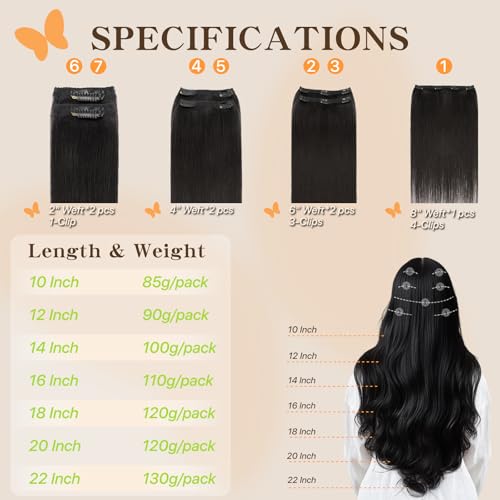 Remy Hair Extensions Clip in Human Hair Natural Black Clip in Extensions Real Human Hair 18 Inch Real Hair Extensions Clip in Human Hair Straight Human Hair Clip Ins 120g 7Pcs