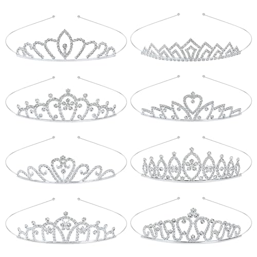 Lawie 8 Pack Birthday Tiaras for Girls, Rhinestone Crystal Princess Crowns, Silver Headbands Tiara, Party Dance Homecoming...