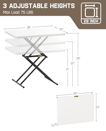 FanttikOutdoor Folding Table , One-Handed Height Adjustment, 3 Heights, Multi-Functional Small Folding Table 28 inch, TV T...