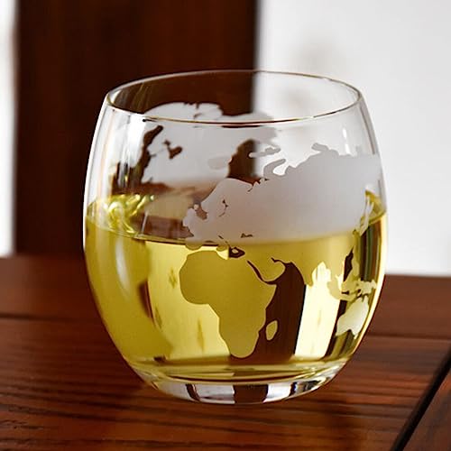 Luxshiny 2pcs Clear Glass Water Cup Globe Whiskey Glasses Rum Rocks Glass Cups Crystal Drinking Goblet World Map Wine Glas...
