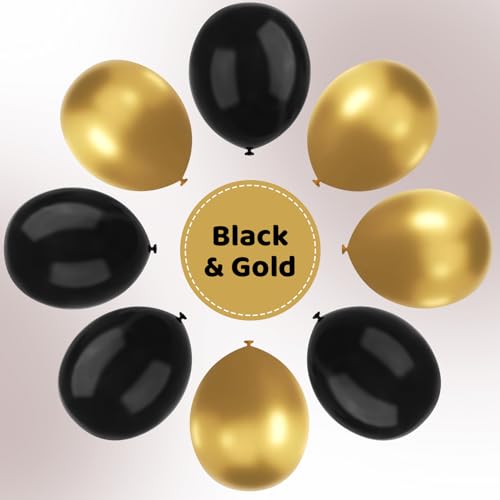 YMSZ Black and Gold Balloons, 67pcs 12 Inch Metallic Gold and Black Balloons for Birthday, Retirement, Graduation, New Yea...
