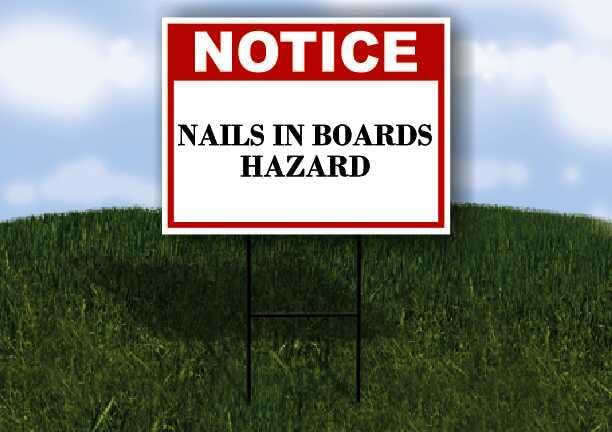 Nails In Boards Hazard Notice 1 Double Sided 18x24 in. Yard Road Sign w/Stand
