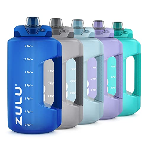 ZULU Goals 64oz Half Gallon Plastic Water Bottle with Straw and Time Marker | Large Reusable Jug with Handle and Leak Proo...