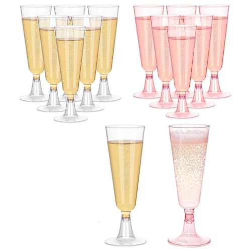 shanmeshan Champagne Flutes Plastic,100 Pack Wine Glasses,Disposable Champagne Glasses,5 Oz Clear and Pink Shot Cups,Chris...
