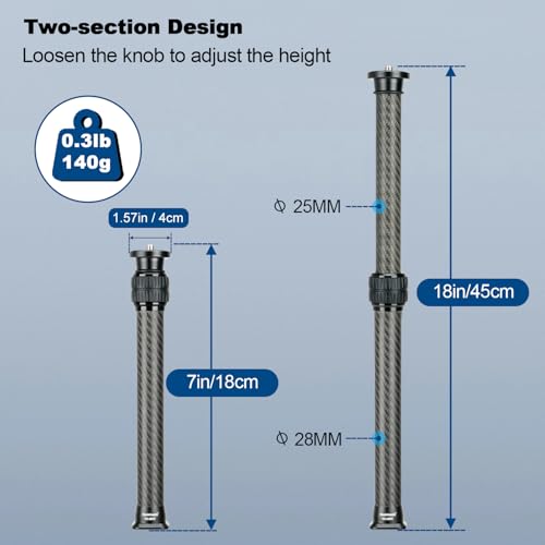 Koolehaoda Tripod Extension Pole, 2-Section Center Column Carbon Fiber Extender Rod Telescopic Stick Monopod with Arca Por...