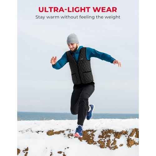 KEMIMOTO Mens Heated Vest, Heated Quilted Jackets for Men, V-Neck Zipper Vest(Batteries Not Included)