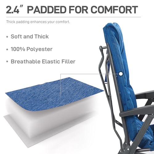 EVER ADVANCED Folding Padded Camping Chair 4 Positon Adjustable Recliner with High Back Support Portable for Adults, 300lb...