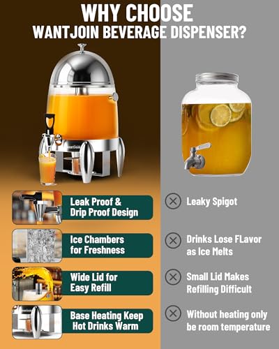 WantJoin Beverage Dispenser With Stand - 3.2 Gallon Drink Dispenser With Ice Core & Fuel Holder, Leakproof Spigot, Visible...